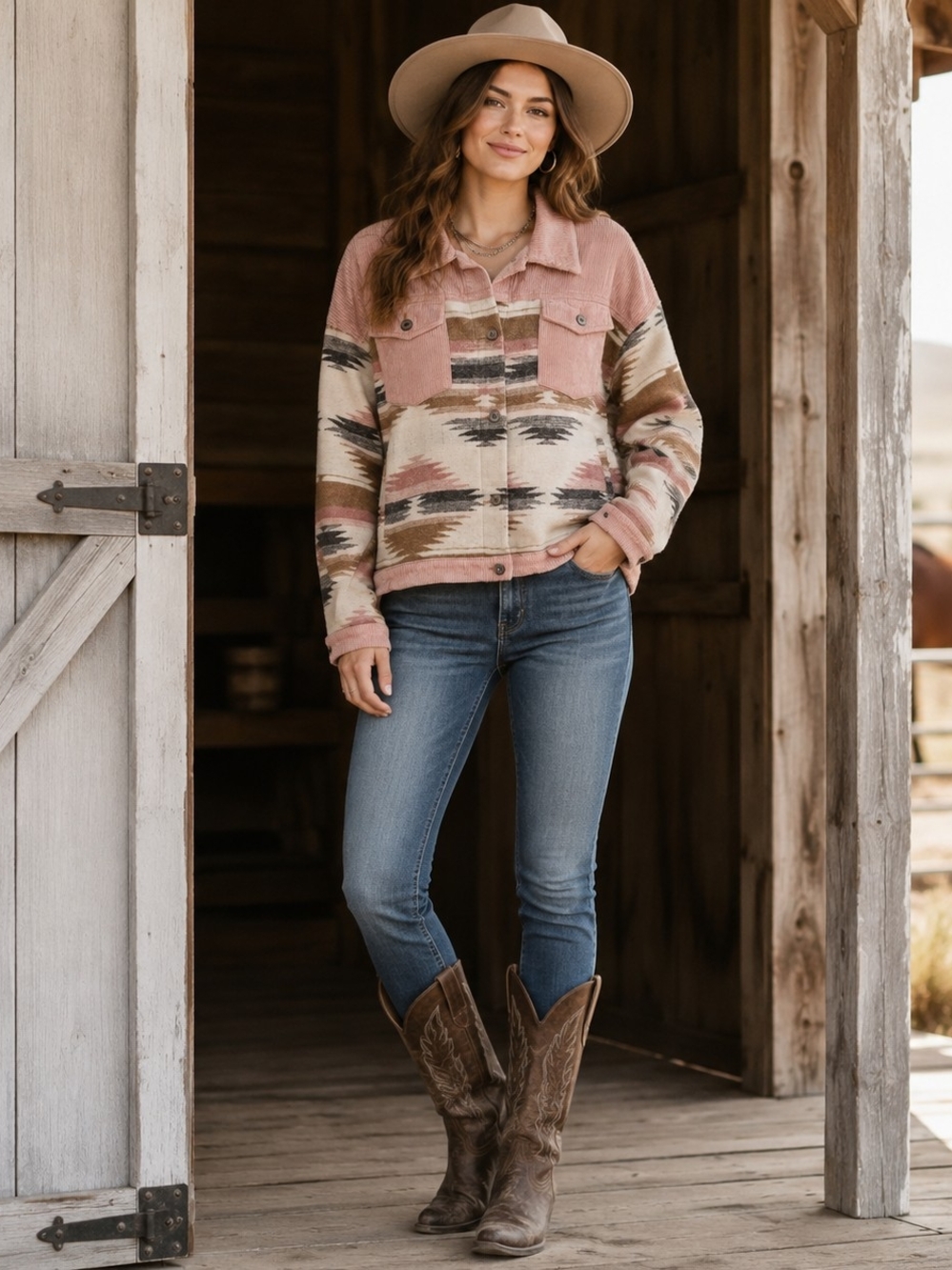Umgee Rose Aztec-Print Utility Jacket